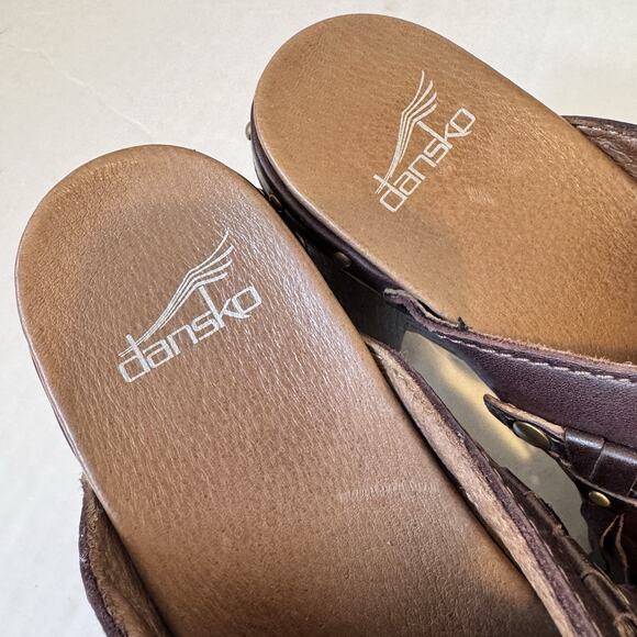 Dansko Shoes Womens Size 40 Leather Clogs Block Heel Stud Fringe Mule Retro - Picture 8 of 11